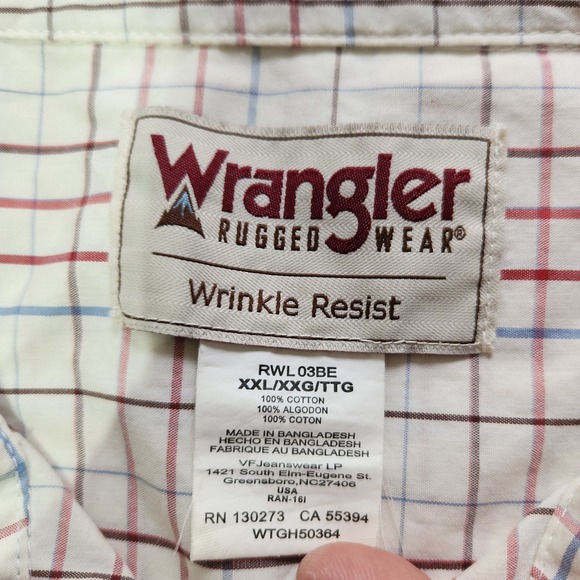 Wrangler Rugged Wear Wrinkle Resist Men's Plaid 100% Cotton Multicolor Plaid - Picture 3 of 7